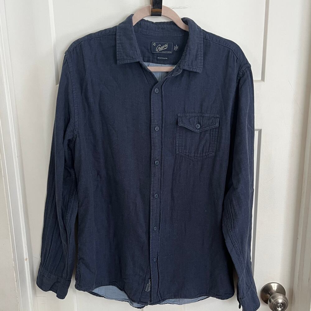 Grayers Men’s 100% Cotton Button Down Shirt Lightweight Navy  L
